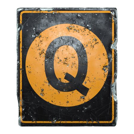Public road sign orange and black color with a capital letter Q in the center isolated on white background. 3d renderingの写真素材