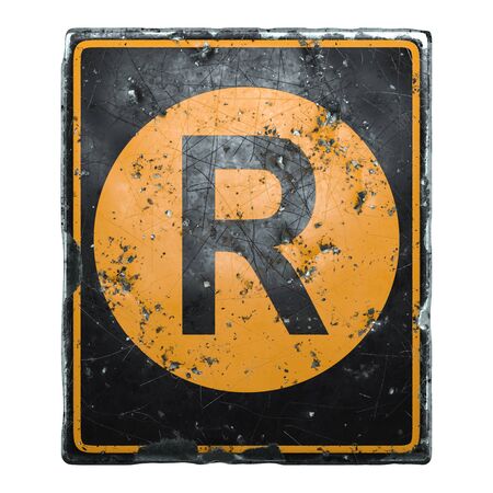 Public road sign orange and black color with a capital letter R in the center isolated on white background. 3d renderingの写真素材