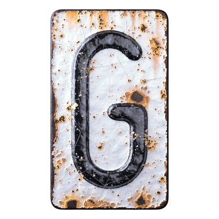 3D render capital letter G made of forged metal on the background fragment of a metal surface with cracked rust. 3d renderingの写真素材