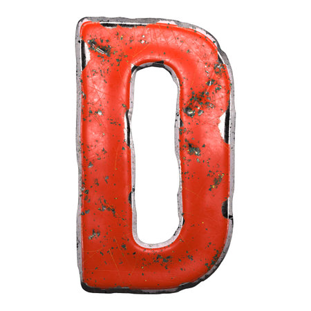Capital letter D made of red paintad metal isolated on white background. 3d renderingの写真素材