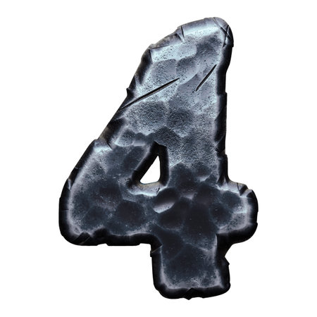 Number 4 made of forged metal in the center of circle isolated on white background. 3d rendering