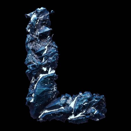 Capital letter L made of ice isolated on black background. 3d renderingの写真素材