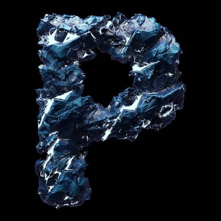 Capital letter P made of ice isolated on black background. 3d renderingの写真素材