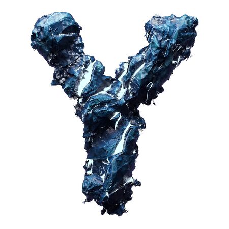Capital letter Y made of ice isolated on white background. 3d renderingの写真素材