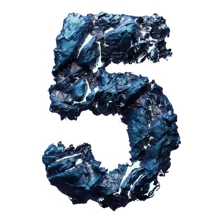 Number 5 made of ice on white background. 3d renderingの写真素材