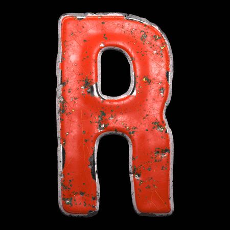 Capital letter R made of red painted metal isolated on black background. 3d renderingの写真素材