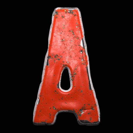 Capital letter A made of red painted metal isolated on black background. 3d renderingの写真素材