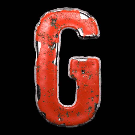 Capital letter G made of red painted metal isolated on black background. 3d renderingの写真素材