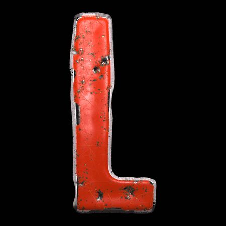 Capital letter L made of red painted metal isolated on black background. 3d renderingの写真素材