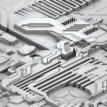 Circuit board futuristic server code processing. White technology background. 3d rendering abctract circuit board.の写真素材