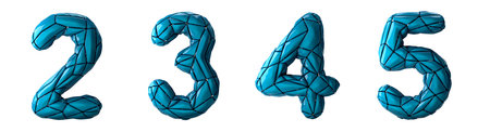 Number set 2, 3, 4, 5 made of blue color plastic. Collection symbols of low poly style blue color...