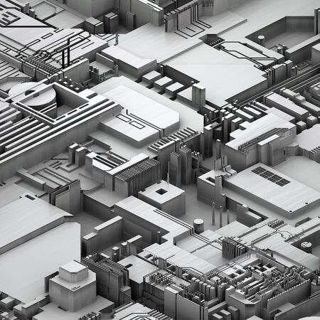 Circuit board futuristic server code processing. White technology background. 3d rendering abctract circuit board.の写真素材