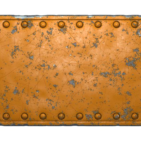 Rusty metal strip with rivets on the center against on white background 3d renderingの写真素材