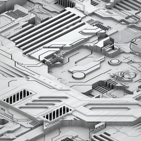 Circuit board futuristic server code processing. White technology background. 3d rendering abctract...