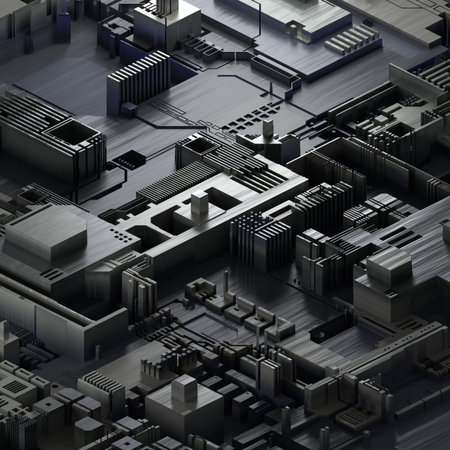 Circuit board futuristic server code processing.Gray technology background. 3d rendering abctract...