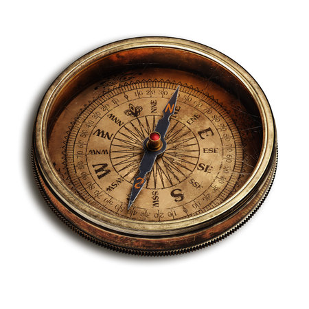 Vintage brass compass isolated on white background 3d rendering