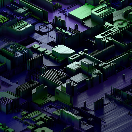 Circuit board futuristic server code processing. Multicolor technology background. 3d rendering...