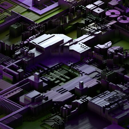 Circuit board futuristic server code processing. Multicolor technology background. 3d rendering abctract circuit board.の写真素材