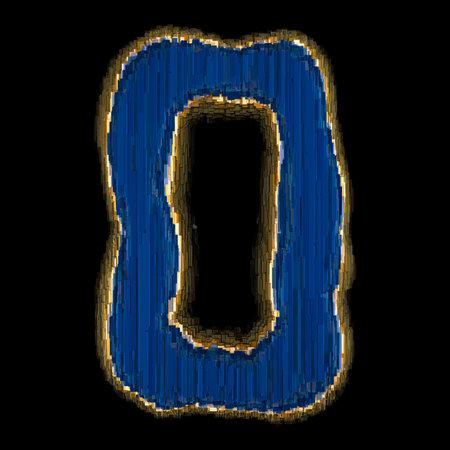 Industrial metal blue color alphabet letter O. Isolated black background. 3d rendering