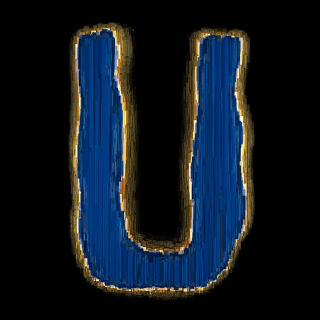 Industrial metal blue color alphabet letter U. Isolated black background. 3d renderingの写真素材