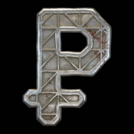 Industrial metal symbol rouble on black background 3d renderingの写真素材