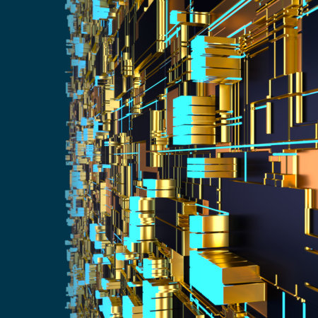 Circuit board futuristic server code processing. Angled view multicolor technology black background....
