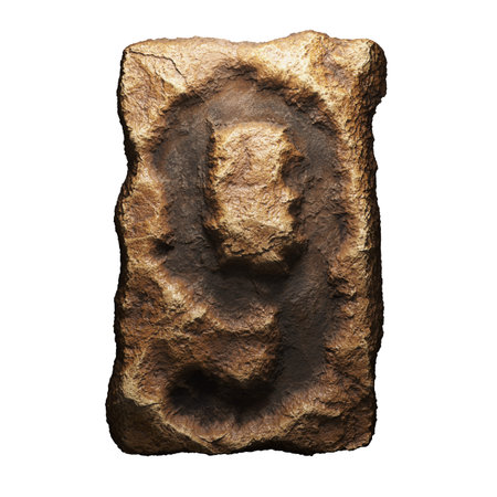 Rocky number 9. Font of stone isolated on white background. 3d rendering