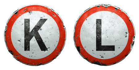 Set of public road signs in red and white with a capitol letters K, L in the center isolated on...
