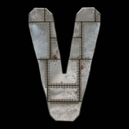Industrial metal alphabet letter V on black background. 3d renderingの写真素材