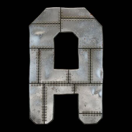 Industrial metal alphabet letter A on black background. 3d renderingの写真素材