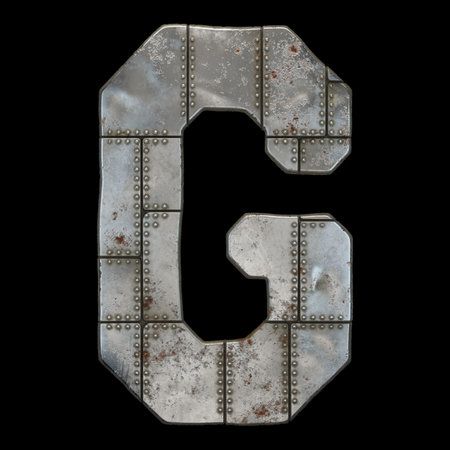 Industrial metal alphabet letter G on black background. 3d renderingの写真素材