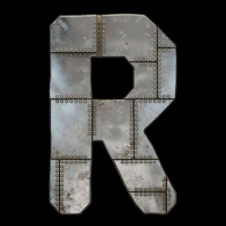 Industrial metal alphabet letter R on black background. 3d renderingの写真素材