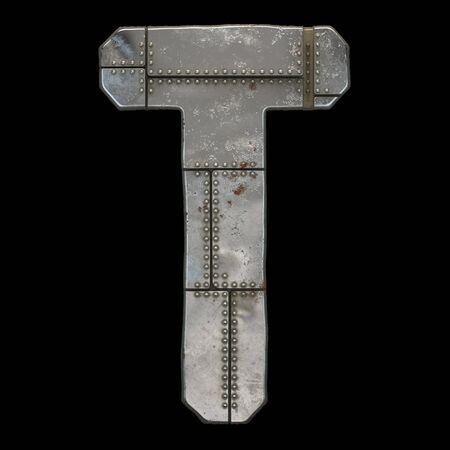 Industrial metal alphabet letter T on black background. 3d renderingの写真素材
