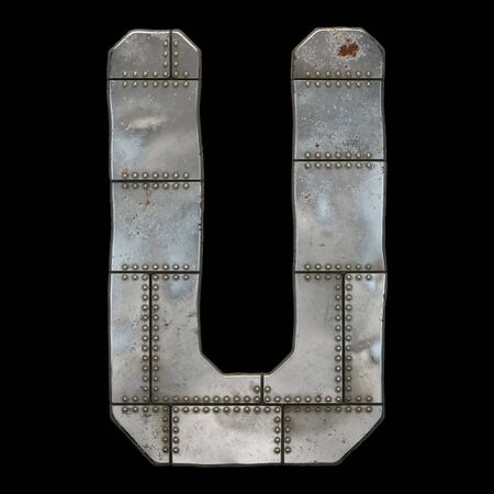 Industrial metal alphabet letter U on black background. 3d renderingの写真素材