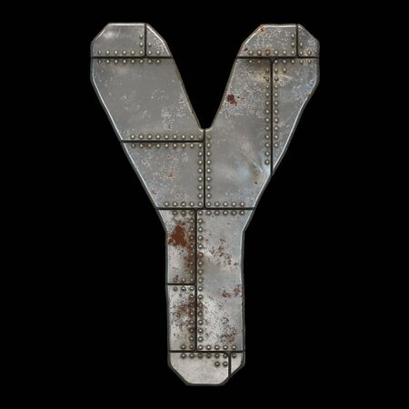 Industrial metal alphabet letter Y on black background. 3d renderingの写真素材