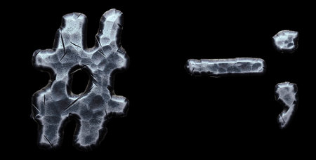 Set of symbols hash and dash semi-color made of forged metal isolated on black background. 3d...