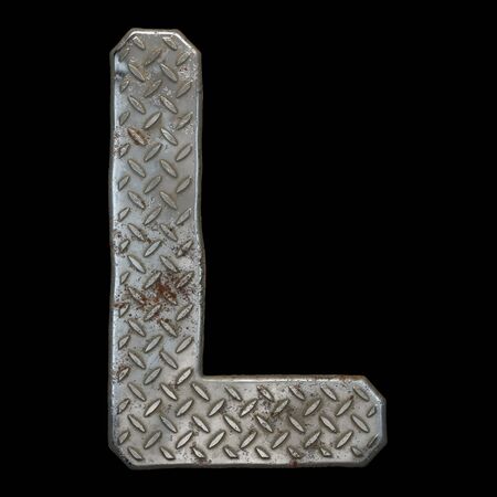 Industrial metal alphabet letter L on black background. 3d renderingの写真素材