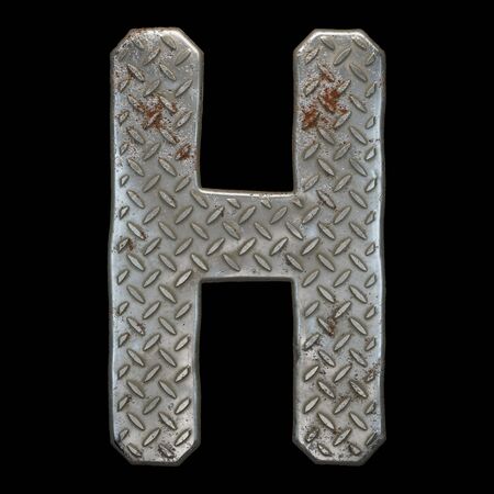 Industrial metal alphabet letter H on black background. 3d renderingの写真素材