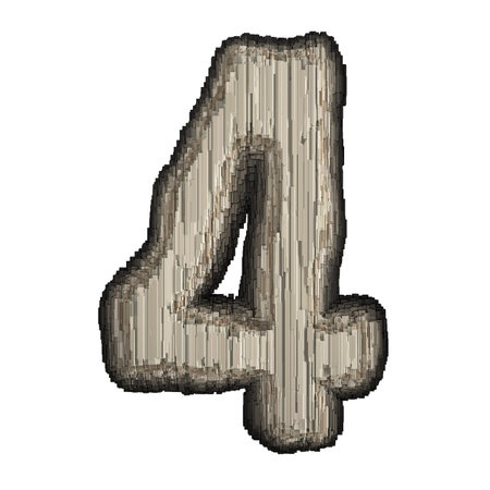 Number 4 made of industrial metal. Isolated on white background. 3d rendering