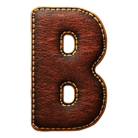 Leather letter B uppercase. 3D render font with skin texture isolated on white background. 3d renderingの写真素材