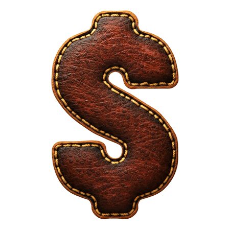 Symbol dollar made of leather. 3D render font with skin texture isolated on white background. 3d renderingの写真素材