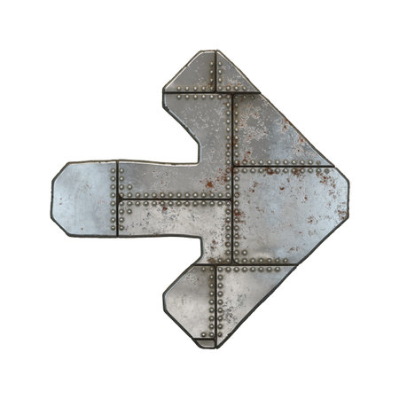 Industrial metal symbol right arrow on white background 3d rendering