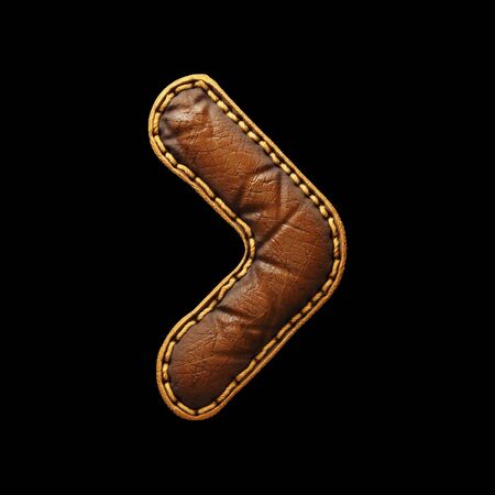 Symbol right angle bracket made of leather. 3D render font with skin texture isolated on black background. 3d renderingの写真素材