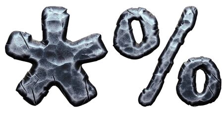 Set of symbols asterisk and percent made of forged metal isolated on white background. 3d renderingの写真素材