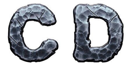 Set of capital letters C, D made of forged metal isolated on white background. 3d renderingの写真素材