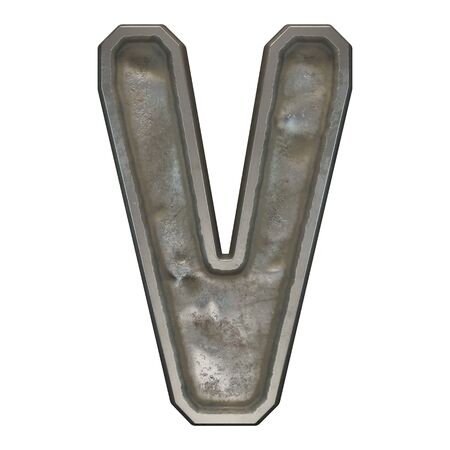 Industrial metal alphabet letter V on white background. 3d renderingの写真素材