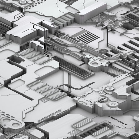 Circuit board futuristic server code processing. White technology background. 3d rendering abctract...