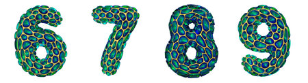 Number set 6, 7, 8, 9 made of realistic 3d render golden shining metallic. Collection of gold...