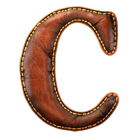 Leather letter C uppercase. 3D render font with skin texture isolated on white background. 3d renderingの写真素材
