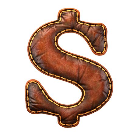 Symbol dollar made of leather. 3D render font with skin texture isolated on white background. 3d renderingの写真素材